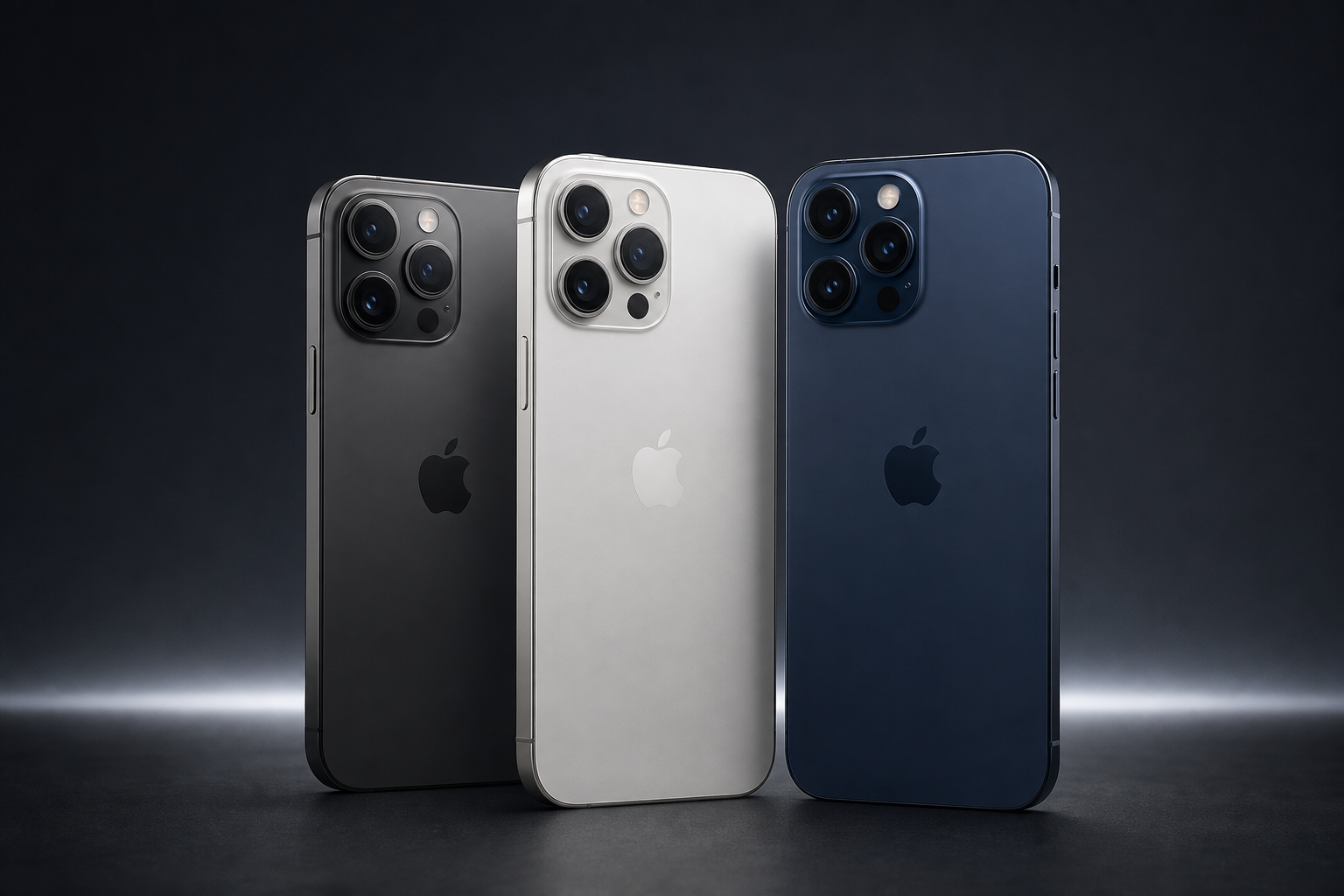 Certified iPhone devices in graphite, silver, and blue — product showcase