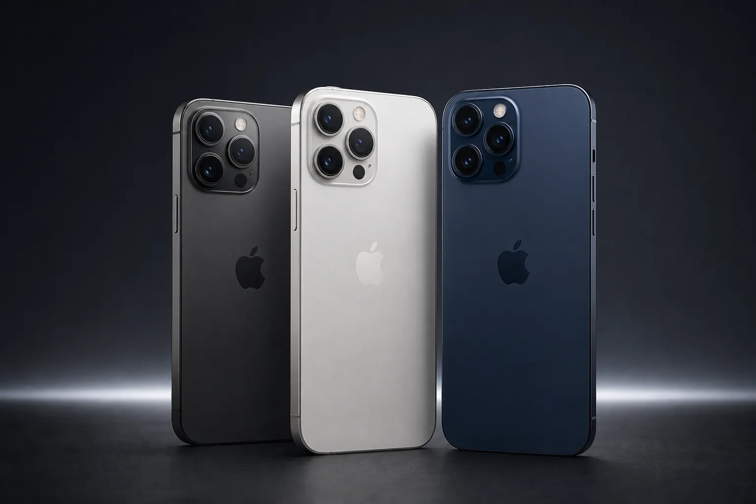 Certified iPhone devices in graphite, silver, and blue — product showcase